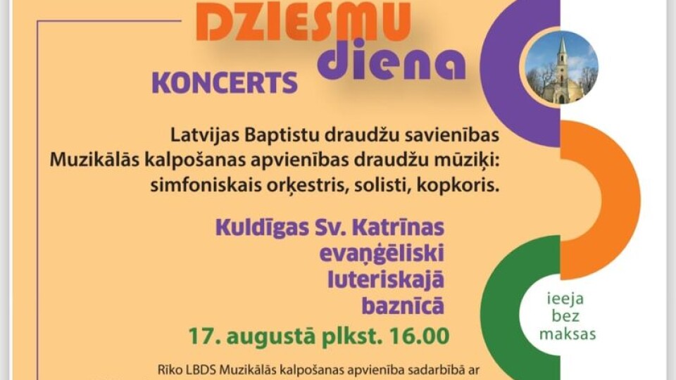 Šogad baptistu “Dziesmu diena” notiks Kuldīgā