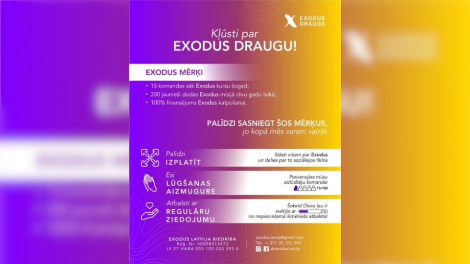 Exodus Latvija aicina kļūt par draugu