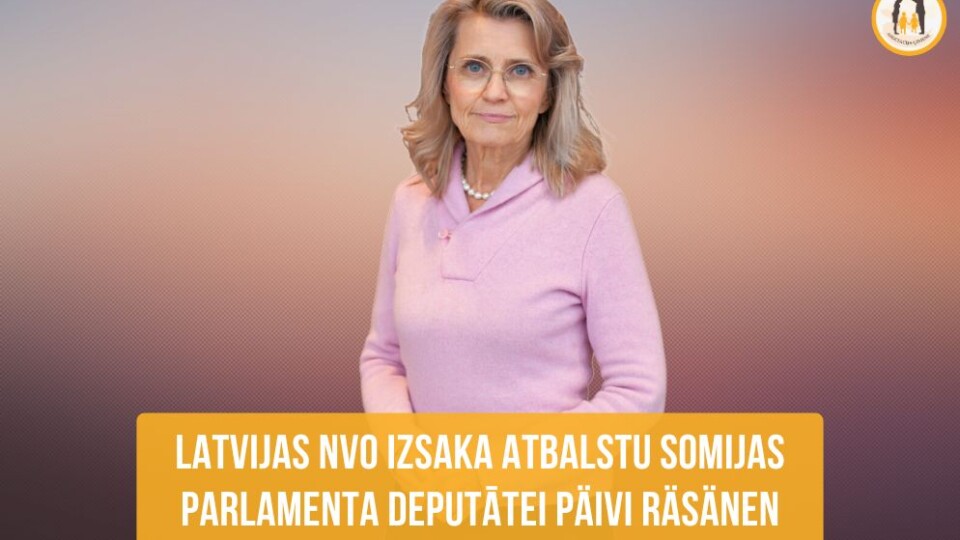 Latvijas NVO pauž atbalstu Somijas parlamenta deputātei Päivi Räsänen