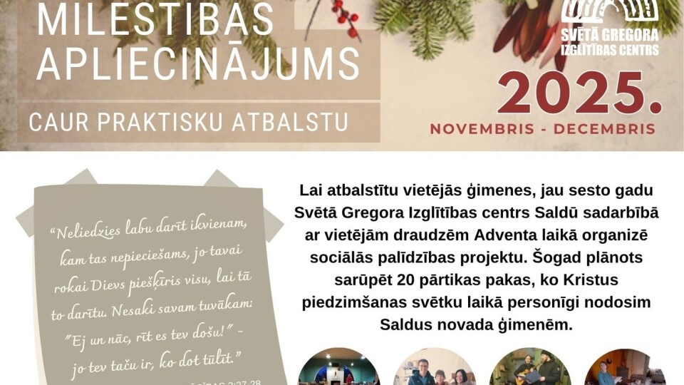 Gregorskola organizē sociālās palīdzības projektu ģimenēm Saldū