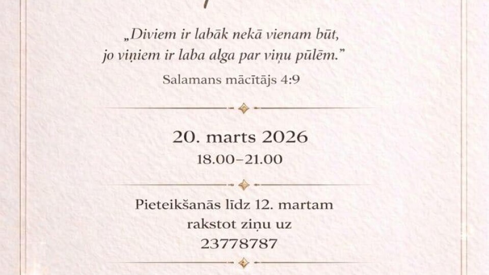 Ogres kristiešu draudze "Vārda Spēks” aicina pārus uz īpašu vakaru