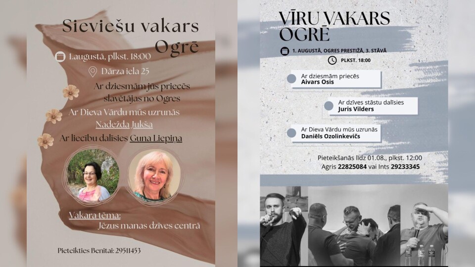 Arī augustā aicina uz vīru un sieviešu vakaru Ogrē