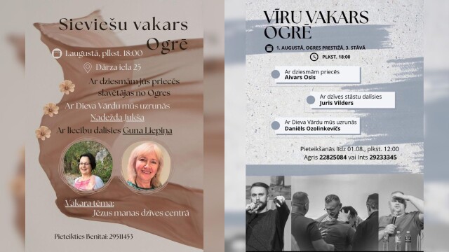 Arī augustā aicina uz vīru un sieviešu vakaru Ogrē