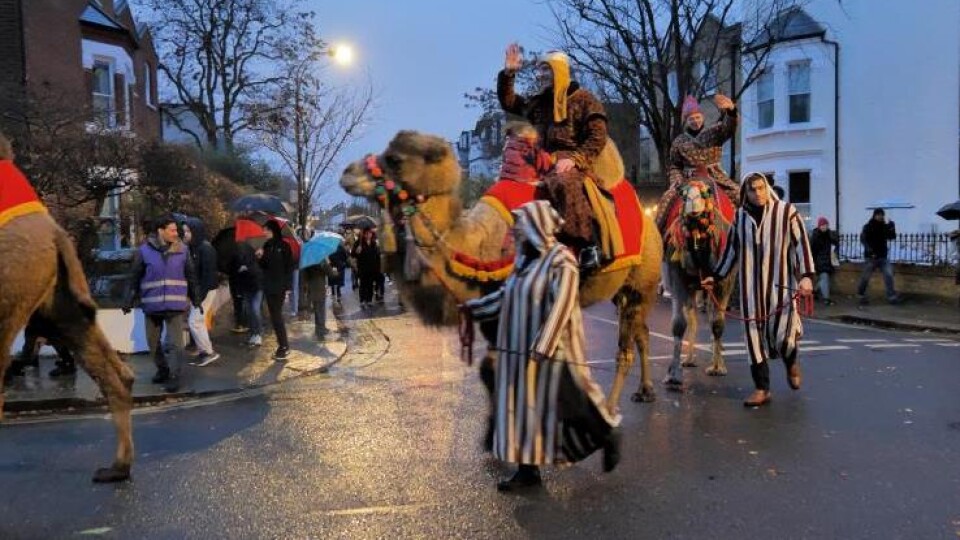 Rietumlondonā gājienā dodas “gudrie” ar dzīviem kamieļiem