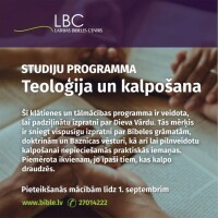 Latvijas Bībeles centrs aicina pieteikties studijām “Teoloģija un kalpošana”